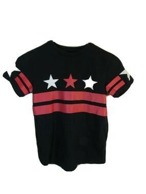 Star Print Boys T-Shirt Sz 6  Black Red White Crew Neck Shot Sleeve